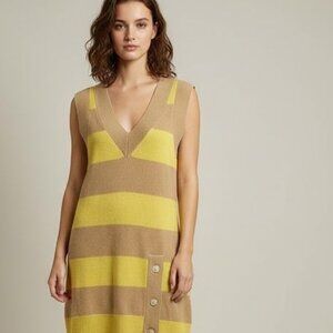 Anthropologie Cashmere Yellow Tan Striped Sweater Dress/ Tunic Size Small NWT